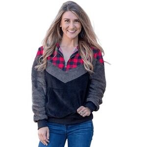 Grace & Emma Sherpa Pullover Size‎ XL Jacket Buffalo Plaid Jacket Cabincore NEW